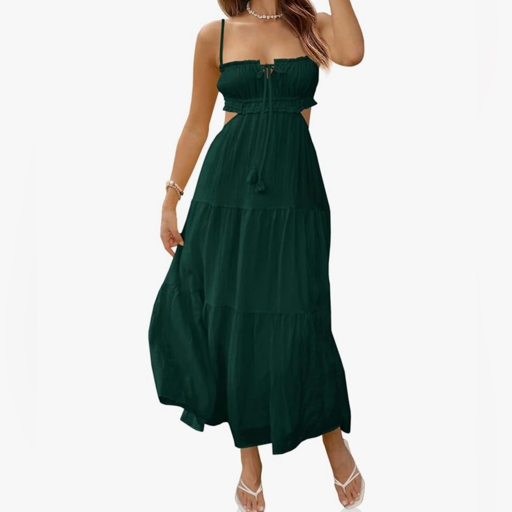 NEVER WORN Spaghetti Strap Maxi Dress Summer Side Cut Out Backless Dress